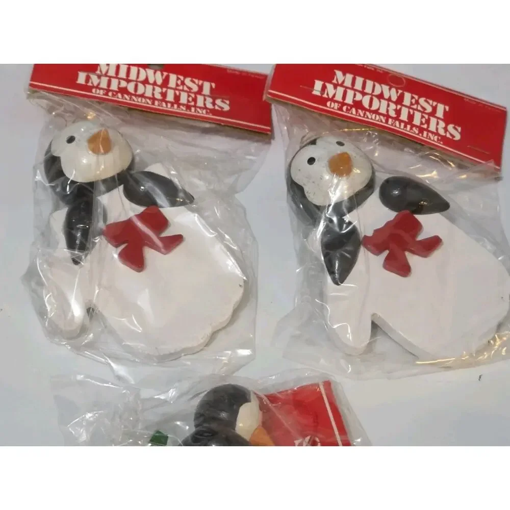 New - Set Of 11 - Vintage 1980's Midwest Importers Wood Penguin Ornaments 2